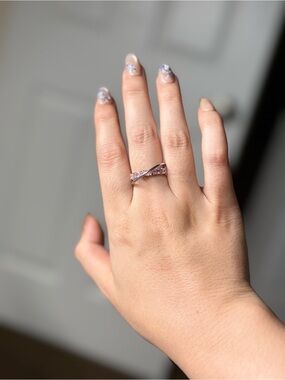 Delicate Pink Stone Crossover Ring